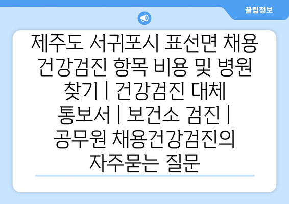 제주도 서귀포시 표선면 채용 건강검진 항목 비용 및 병원 찾기 | 건강검진 대체 통보서 | 보건소 검진 | 공무원 채용건강검진