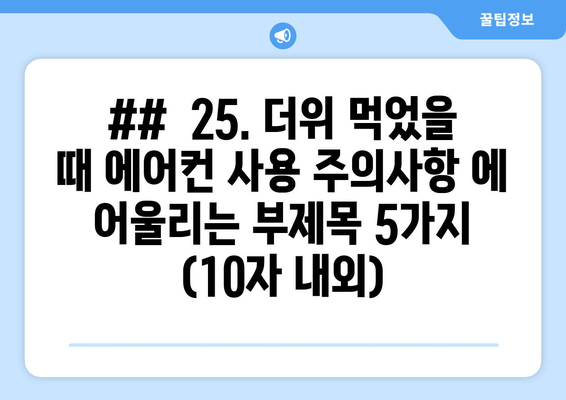 ##  25. 더위 먹었을 때 에어컨 사용 주의사항 에 어울리는 부제목 5가지 (10자 내외)