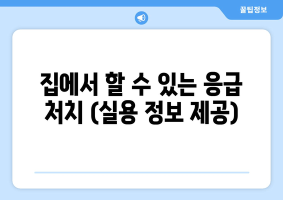 집에서 할 수 있는 응급 처치 (실용 정보 제공)