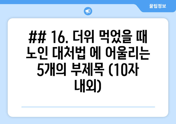 ## 16. 더위 먹었을 때 노인 대처법 에 어울리는 5개의 부제목 (10자 내외)