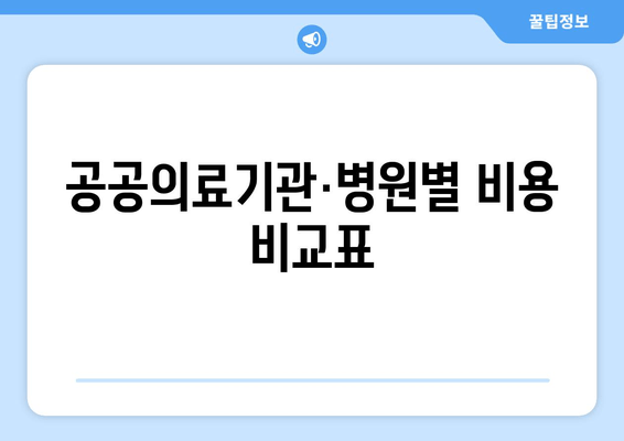 공공의료기관·병원별 비용 비교표