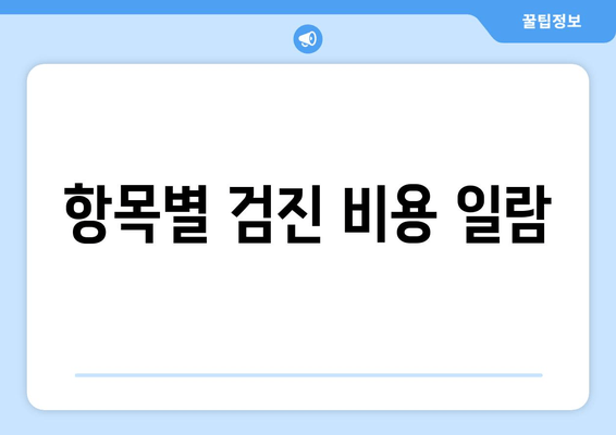 항목별 검진 비용 일람