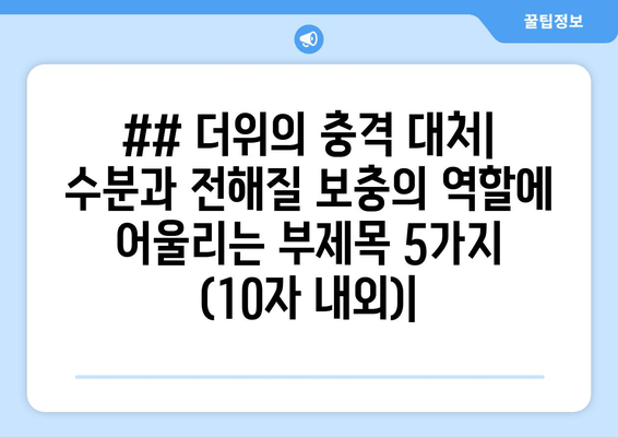 ## 더위의 충격 대처| 수분과 전해질 보충의 역할에 어울리는 부제목 5가지 (10자 내외)|