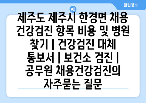 제주도 제주시 한경면 채용 건강검진 항목 비용 및 병원 찾기 | 건강검진 대체 통보서 | 보건소 검진 | 공무원 채용건강검진