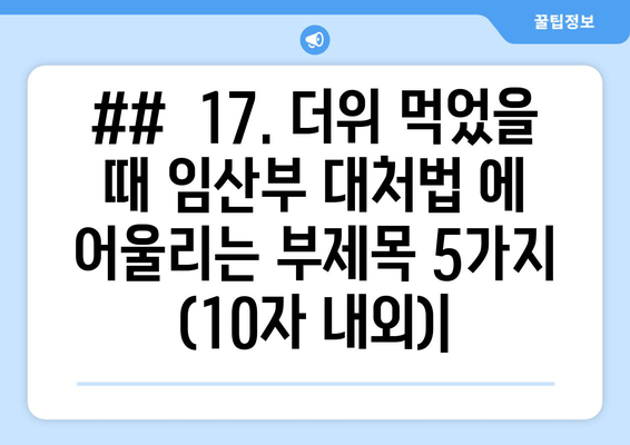 ##  17. 더위 먹었을 때 임산부 대처법 에 어울리는 부제목 5가지 (10자 내외)|