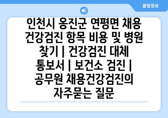 인천시 옹진군 연평면 채용 건강검진 항목 비용 및 병원 찾기 | 건강검진 대체 통보서 | 보건소 검진 | 공무원 채용건강검진