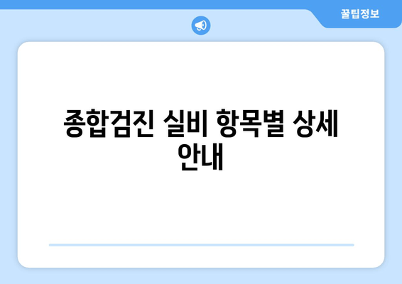 종합검진 실비 항목별 상세 안내