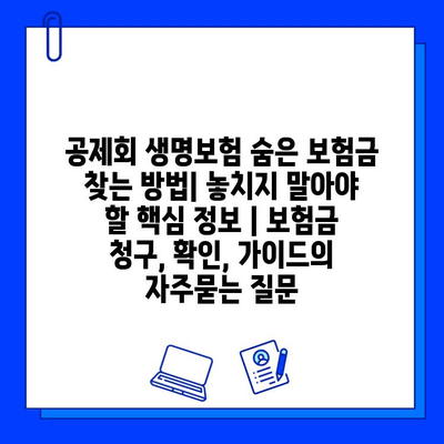 공제회 생명보험 숨은 보험금 찾는 방법| 놓치지 말아야 할 핵심 정보 | 보험금 청구, 확인, 가이드