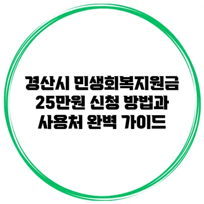 경산시 민생회복지원금 25만원 신청 방법과 사용처 완벽 가이드