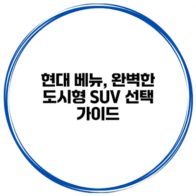 현대 베뉴, 완벽한 도시형 SUV 선택 가이드